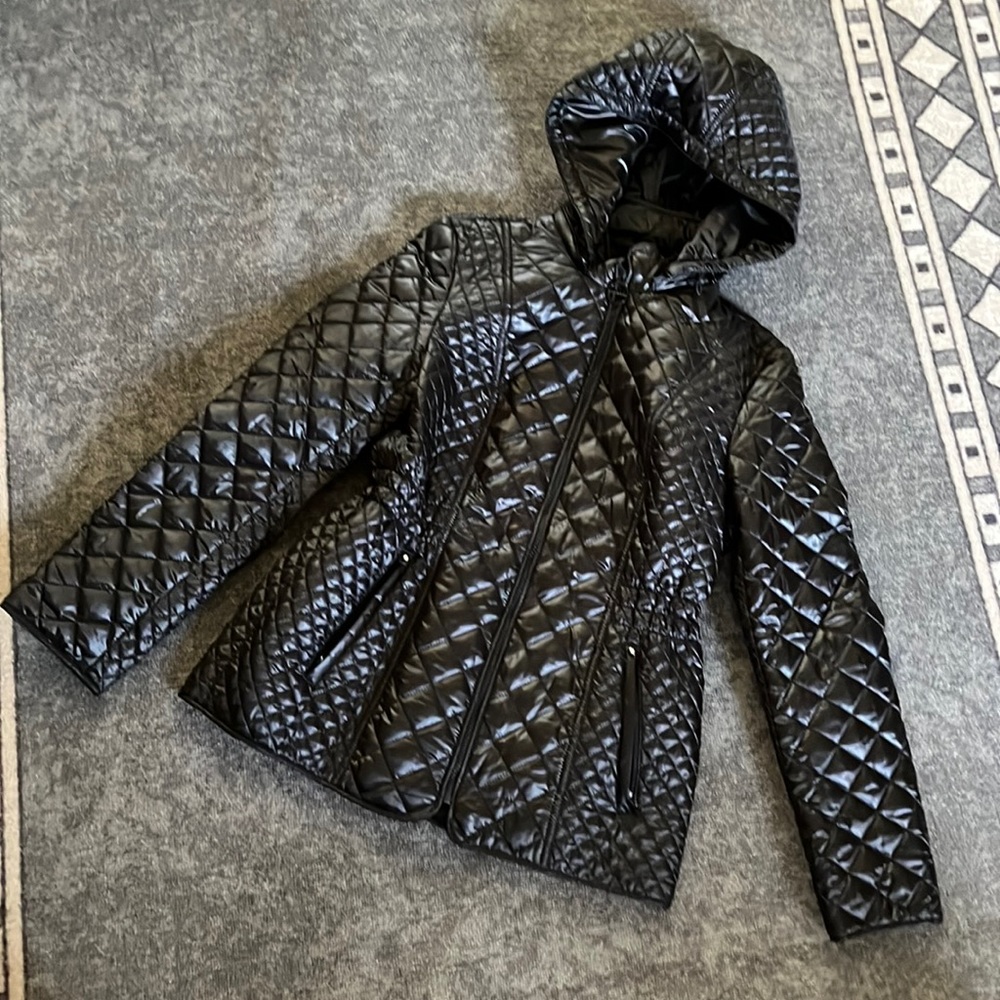 Laundry By Shelli Segal Black Quilted Hooded jacket